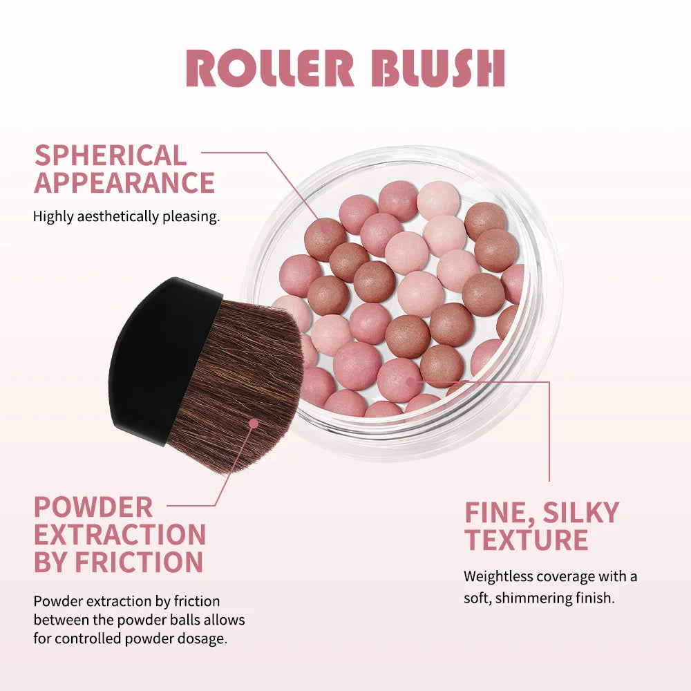 Lakerain Roller Blush Long-lasting Holding Natural Makeup Spherical Appearance Design Powdery Texture Pearlescent Effect Blush Peaceful Pleasures Health and Wellness