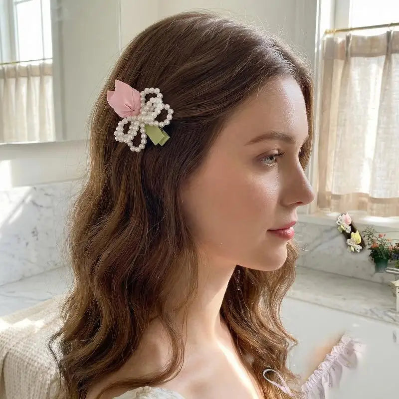 Tulip Pearl Hair Clips for Women & Girls – Set of 2