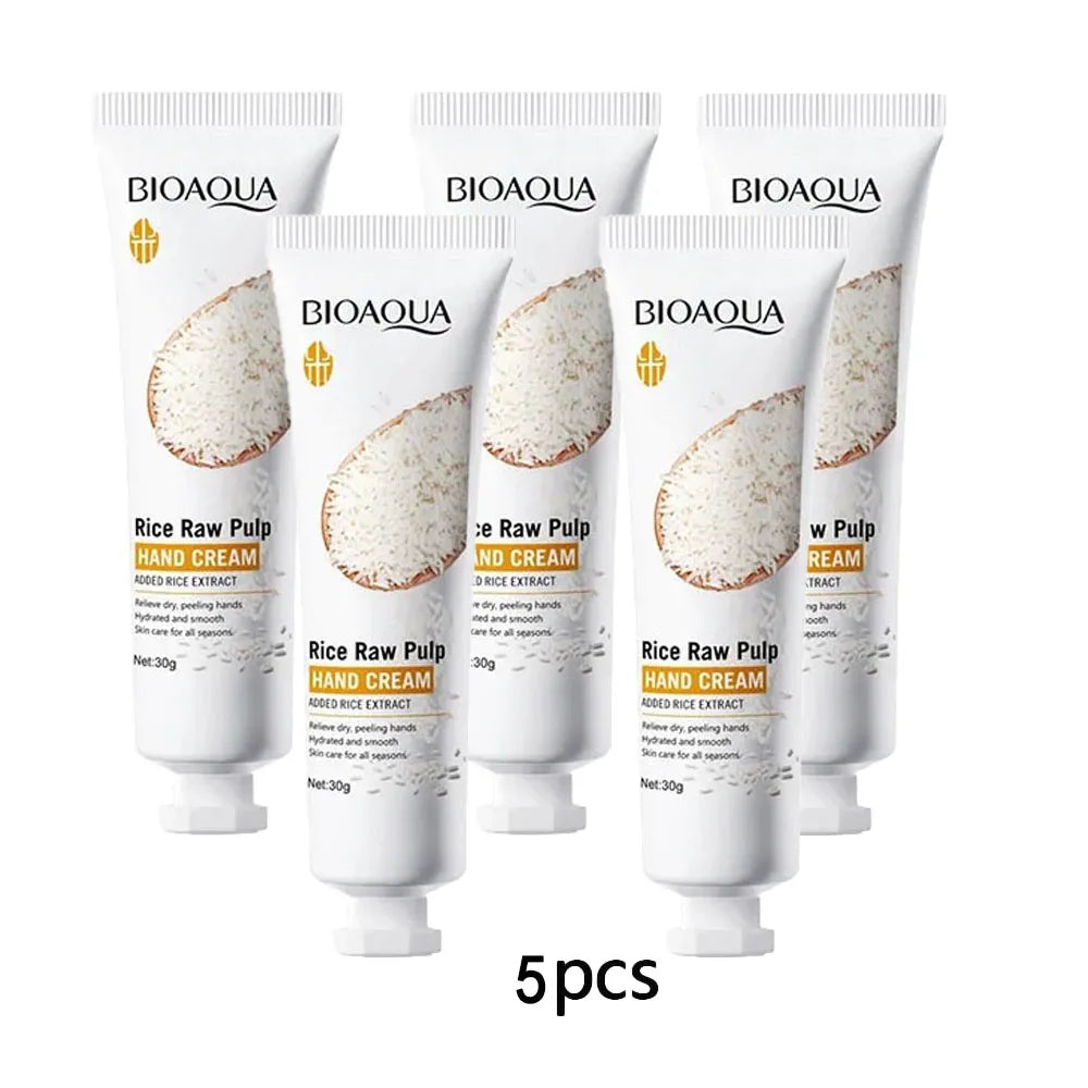 Rice Hand Cream Volumizing Rejuvenating Nourishing Moisturizing Refreshing Non-Greasy Hand Care Cream 30g Peaceful Pleasures Health and Wellness 5pcs