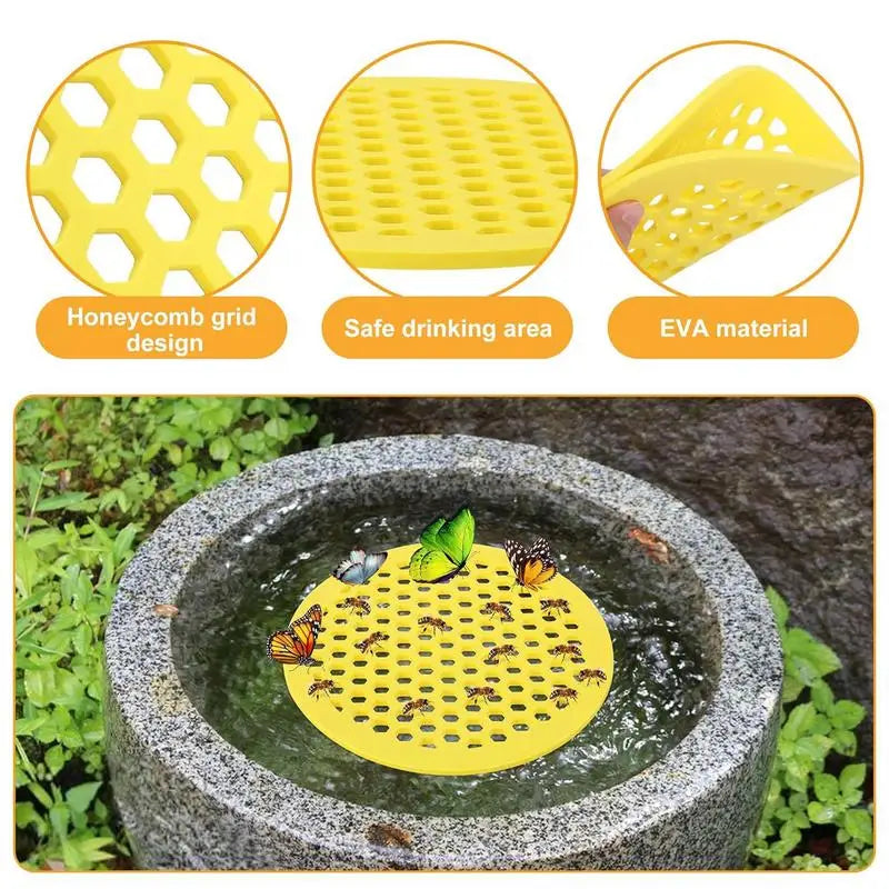 Floating Bee Feeder Island | Honeycomb Pollinator Drinker Tray