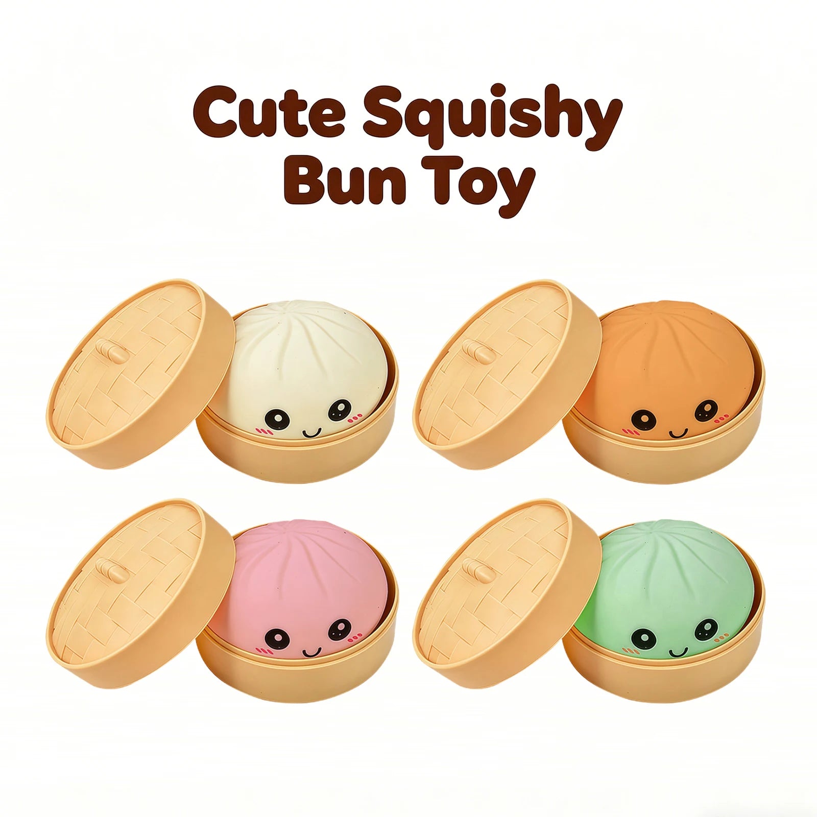 Bun Squishy Stress Relief Toy Slow Rising Soft Non Sticky Stress Ball Cute Snack Shaped Fidget Gift for Kids Adults 4 Colors Peaceful Pleasures Health and Wellness