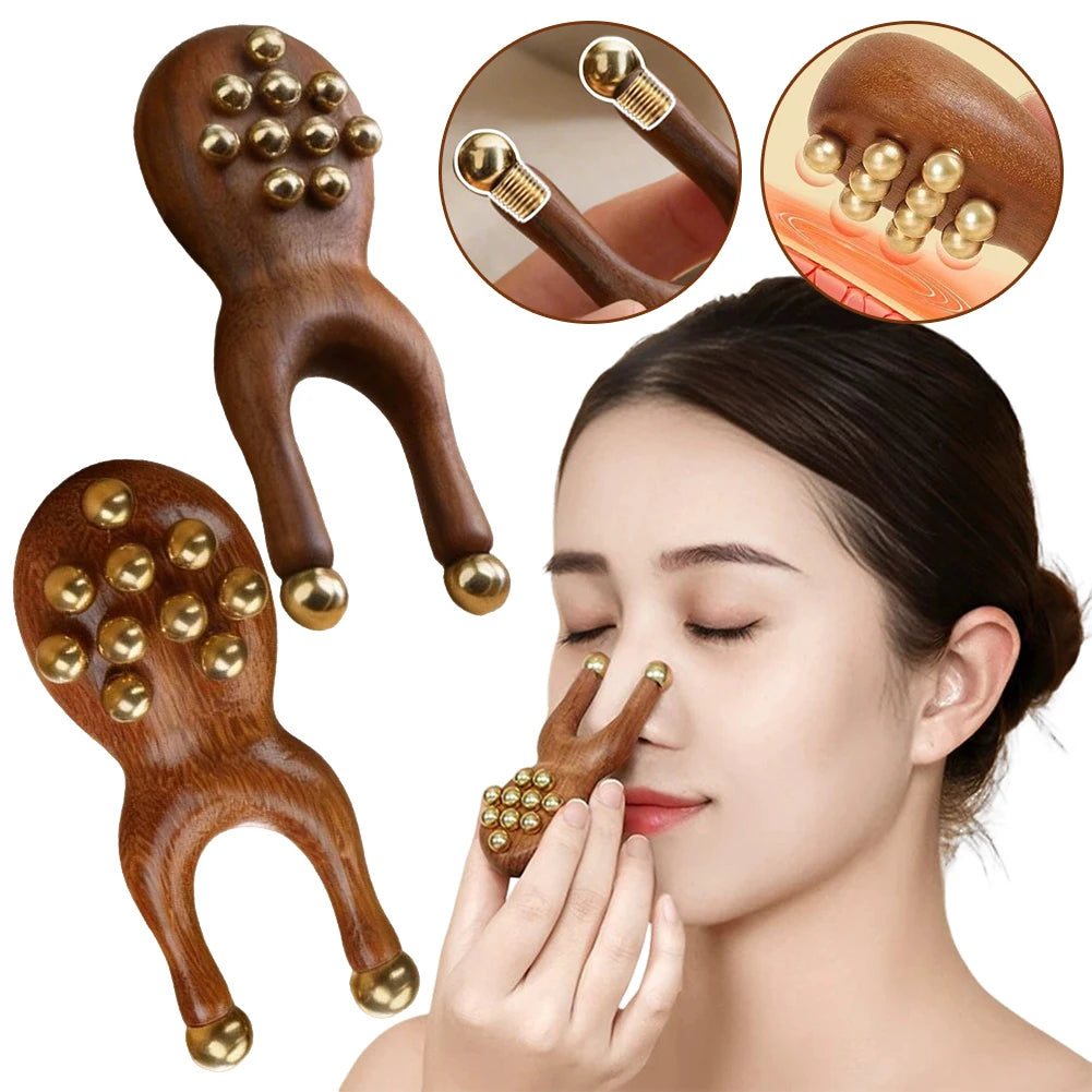Wooden Brass Facial Massager | Face Lifting & Skin Tightening