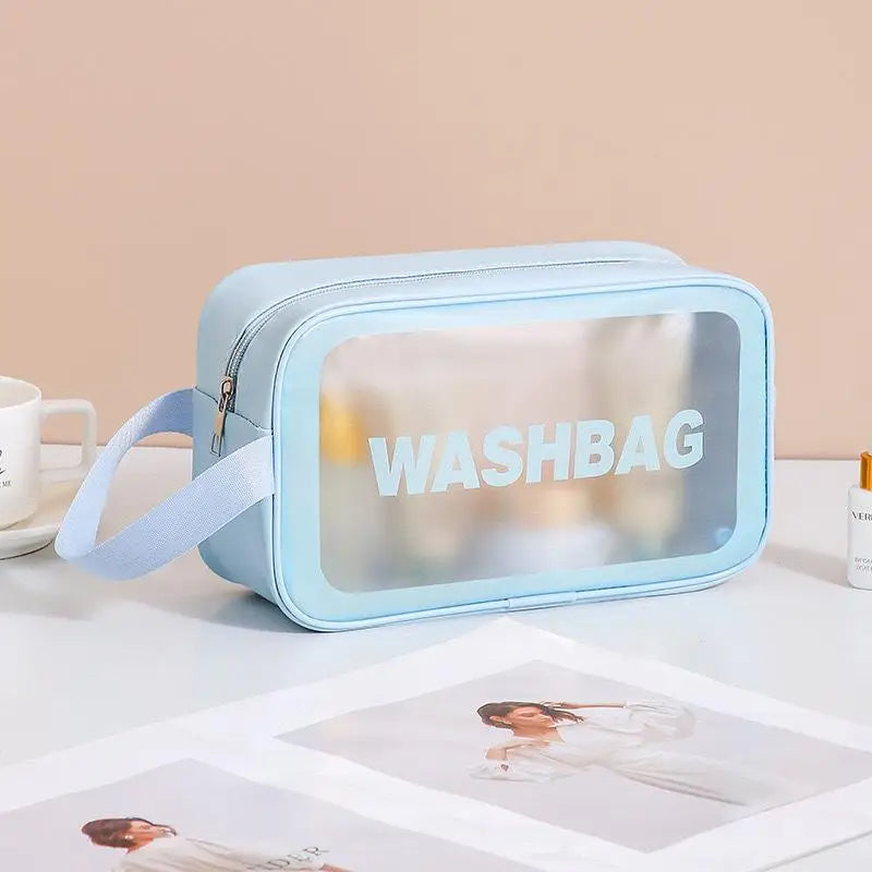 Dry-wet Separation Double Transparent PU Makeup Bag Portable Washing Bag Cosmetic Storage Bag Travel Fitness Swimming Essentials Peaceful Pleasures Health and Wellness one size K