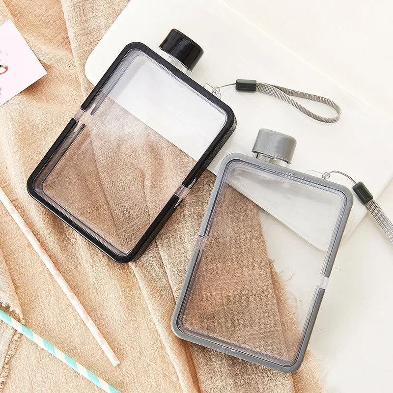 Plastic Flat Bottle for Water Portable Fit in Handbag Free BPA Easy Carry Transparent Bottle DIY Flask Easy to Carry Free Ship Peaceful Pleasures Health and Wellness