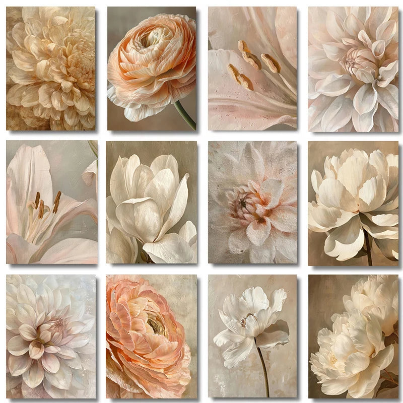 Vintage Flower Magnolia Peony Tulips Fresh Plant Painting on Canvas Poster and Print Minimalist Wall Art Pictures Home Decor Peaceful Pleasures Health and Wellness