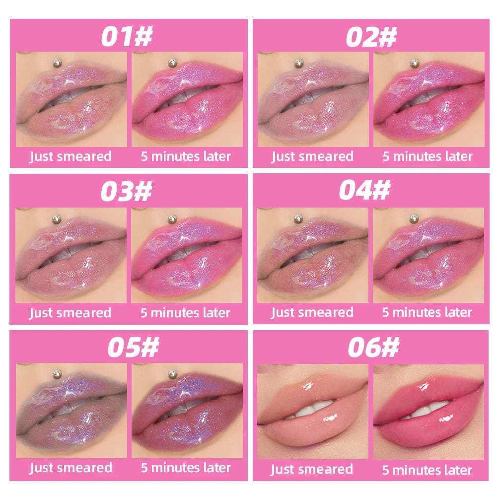 QIBEST Pearlescent Mirror Lip Glaze Temperature Color Changing Lip Oil Moisturizing Shiny Lipgloss Long-lasting Lip Tint Makeup Peaceful Pleasures Health and Wellness