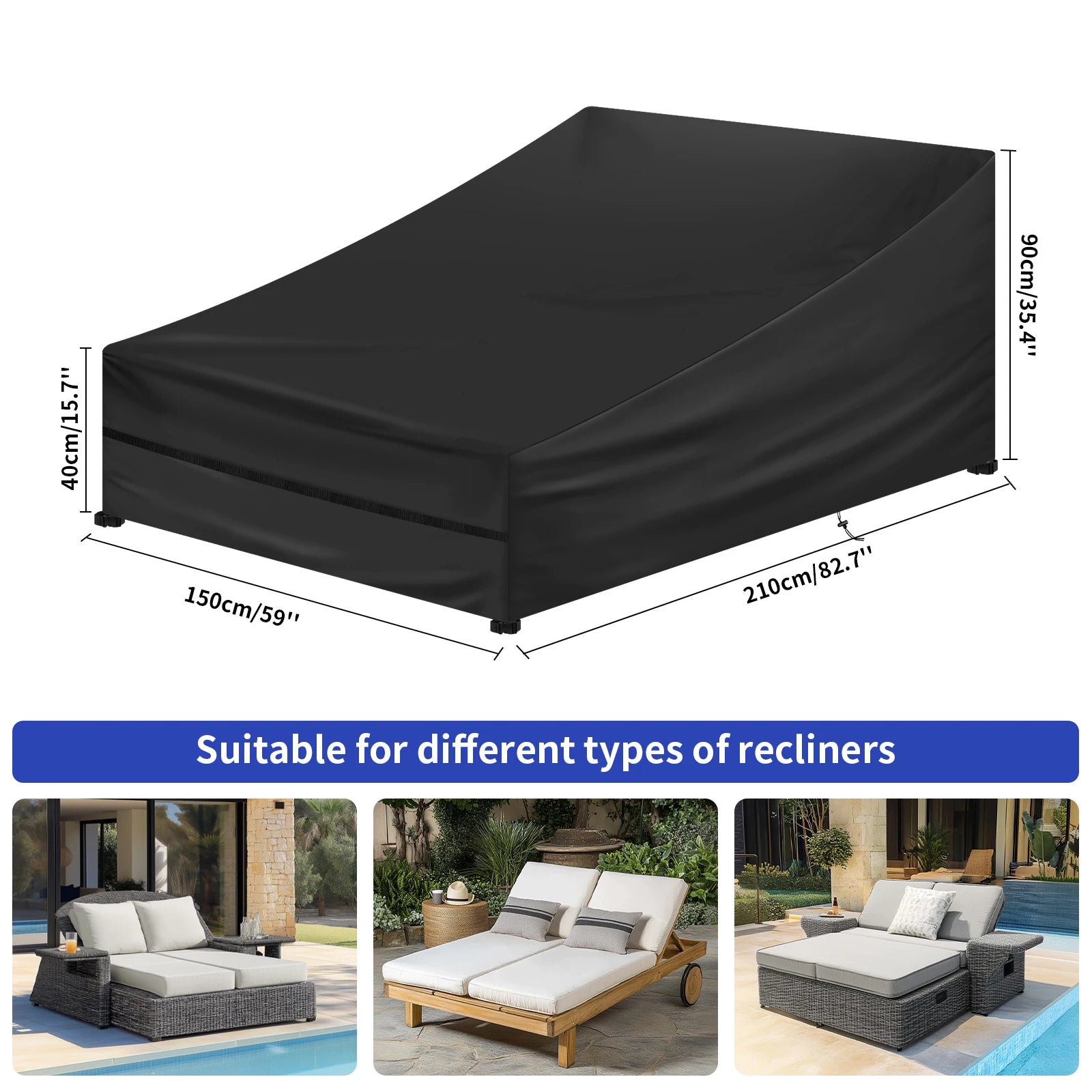 Patio Chaise Lounge Cover Waterproof Sunlounger Cover Outdoor Lounge Chair Cover Anti-UV and Dustproof Lawn Furniture Cover ﻿ Peaceful Pleasures Health and Wellness