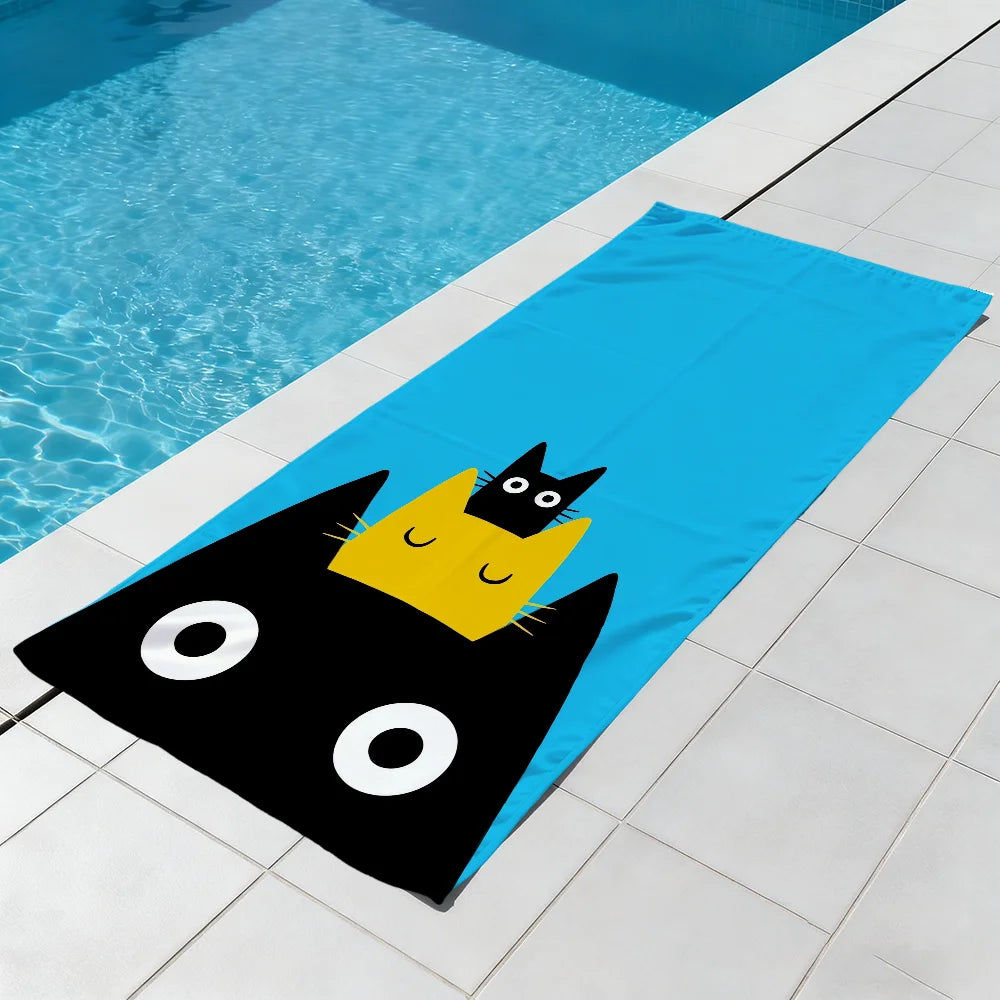 Cute Cat Art Beach Towel | Quick Dry Soft Pool & Travel Towel Quick Dry Beach Towel Peaceful Pleasures Health and Wellness