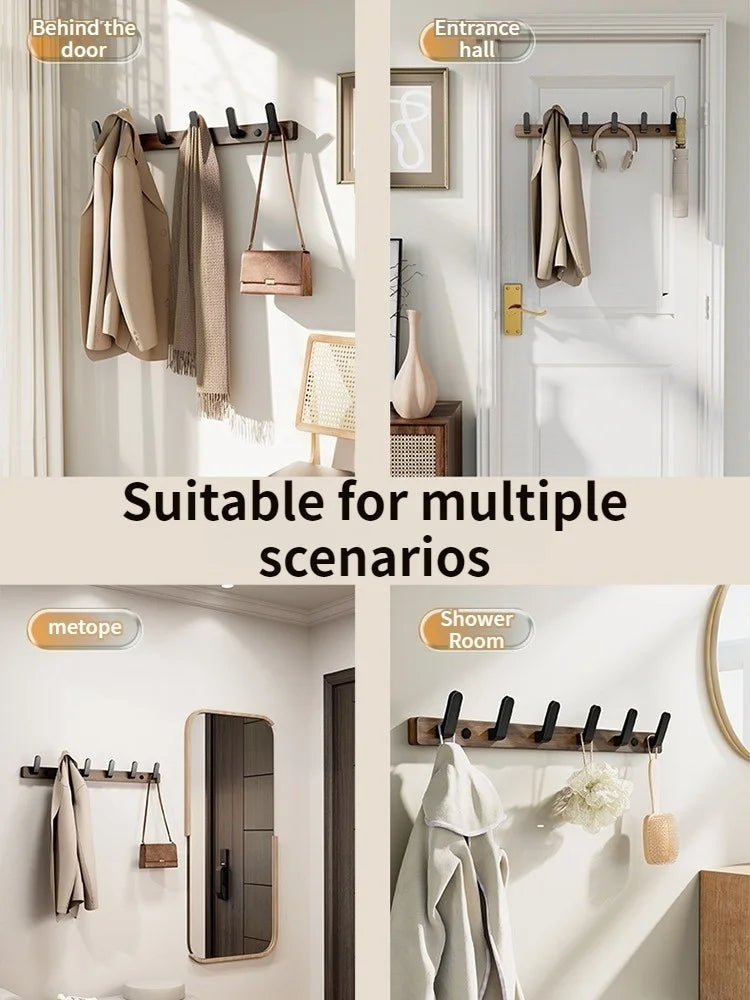 Wood & Aluminum Wall Hook – Towel & Clothes Hanger for Bathroom