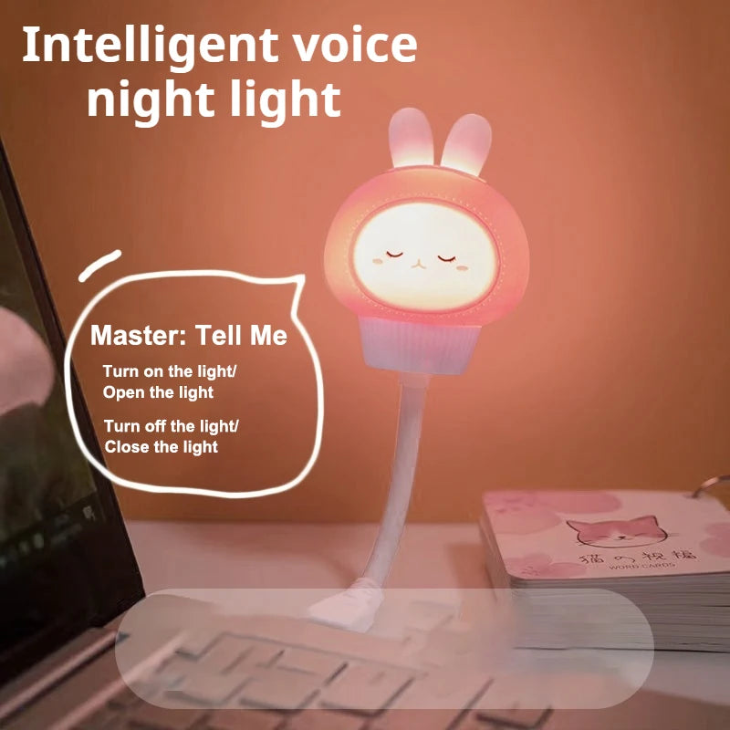 USB Night Light LED Voice Control Cute Cartoon Night Lamp Bear Kitten Remote Control for Baby Kid Bedroom Decor Bedside Lamp Peaceful Pleasures Health and Wellness