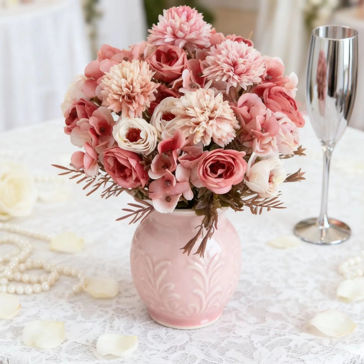 Silk Rose Artificial Flowers Bouquet – Wedding & Home Decor