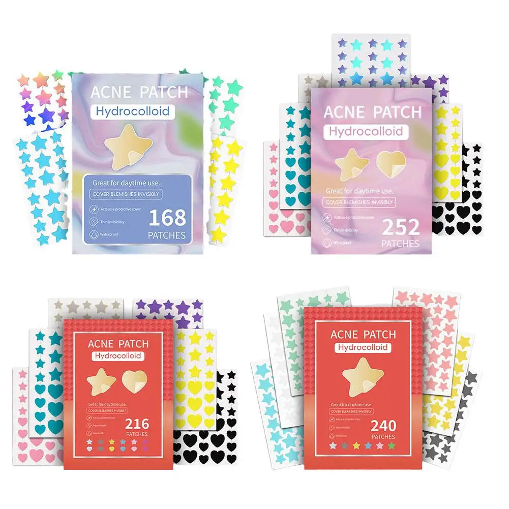 eelhoe Colorful Hydrocolloid Acne Pimple Patches – Cute Star & Heart Shaped Blemish Cover Stickers | 168–252 Pcs Peaceful Pleasures Health and Wellness