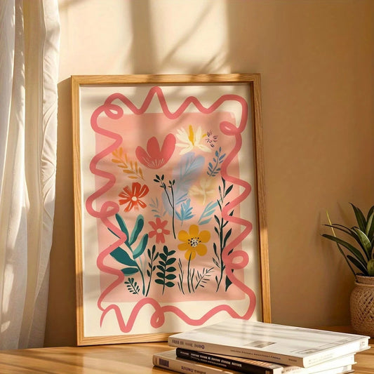 Retro Wildflowers Bouquet Canvas Wall Art Print | Home Décor Canvas Wall Art Peaceful Pleasures Health and Wellness G3646 21x30cm White Framed