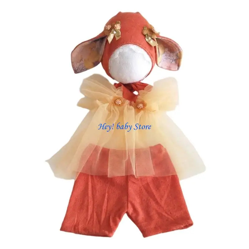 Newborn Photo Outfit | Lace Tulle Dress & Animal Ear Hat Set