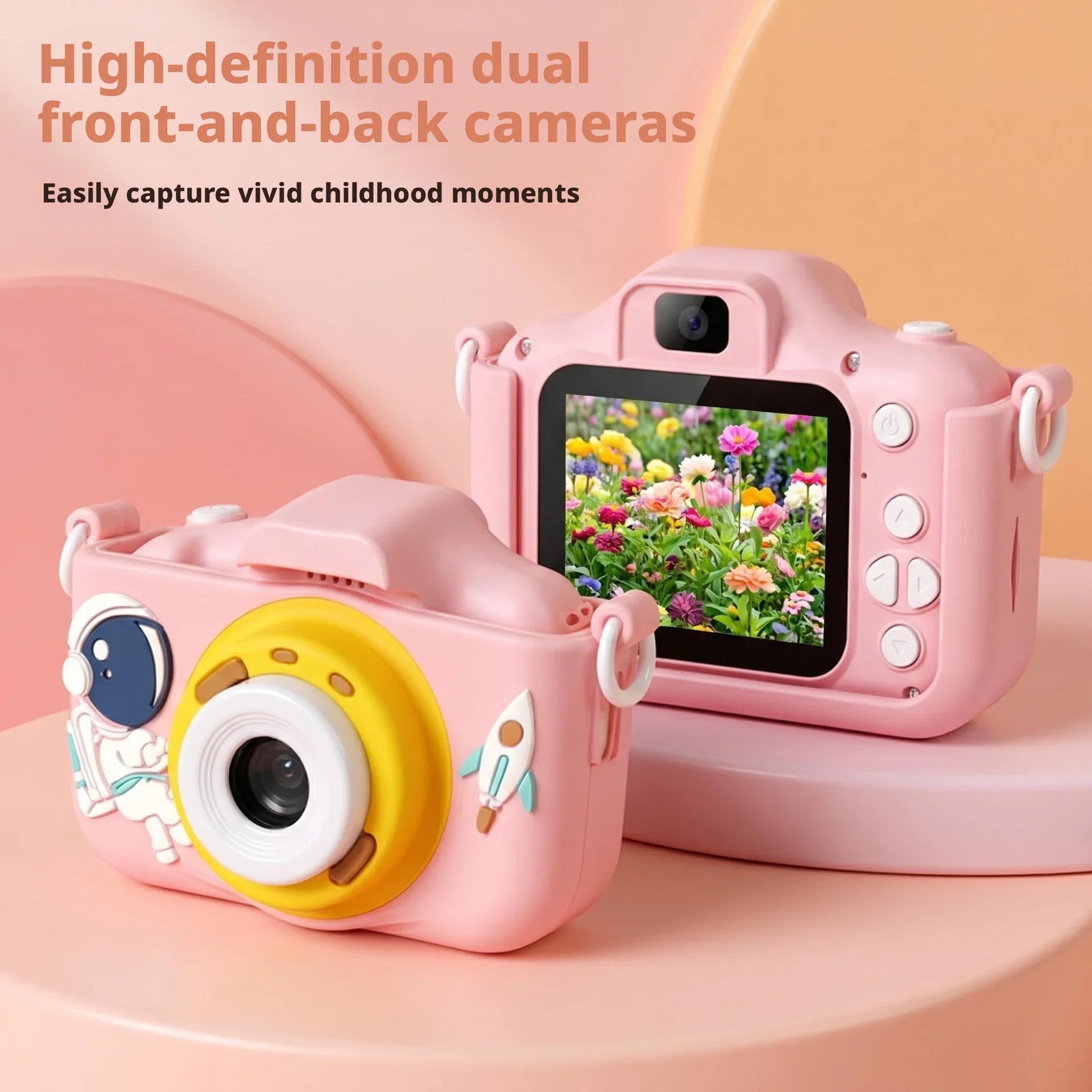 Astronaut Kids Digital Camera 1080P HD Children Mini Toy Camera with Lanyard Dual Lens Video Recorder for Outdoor Photography Peaceful Pleasures Health and Wellness