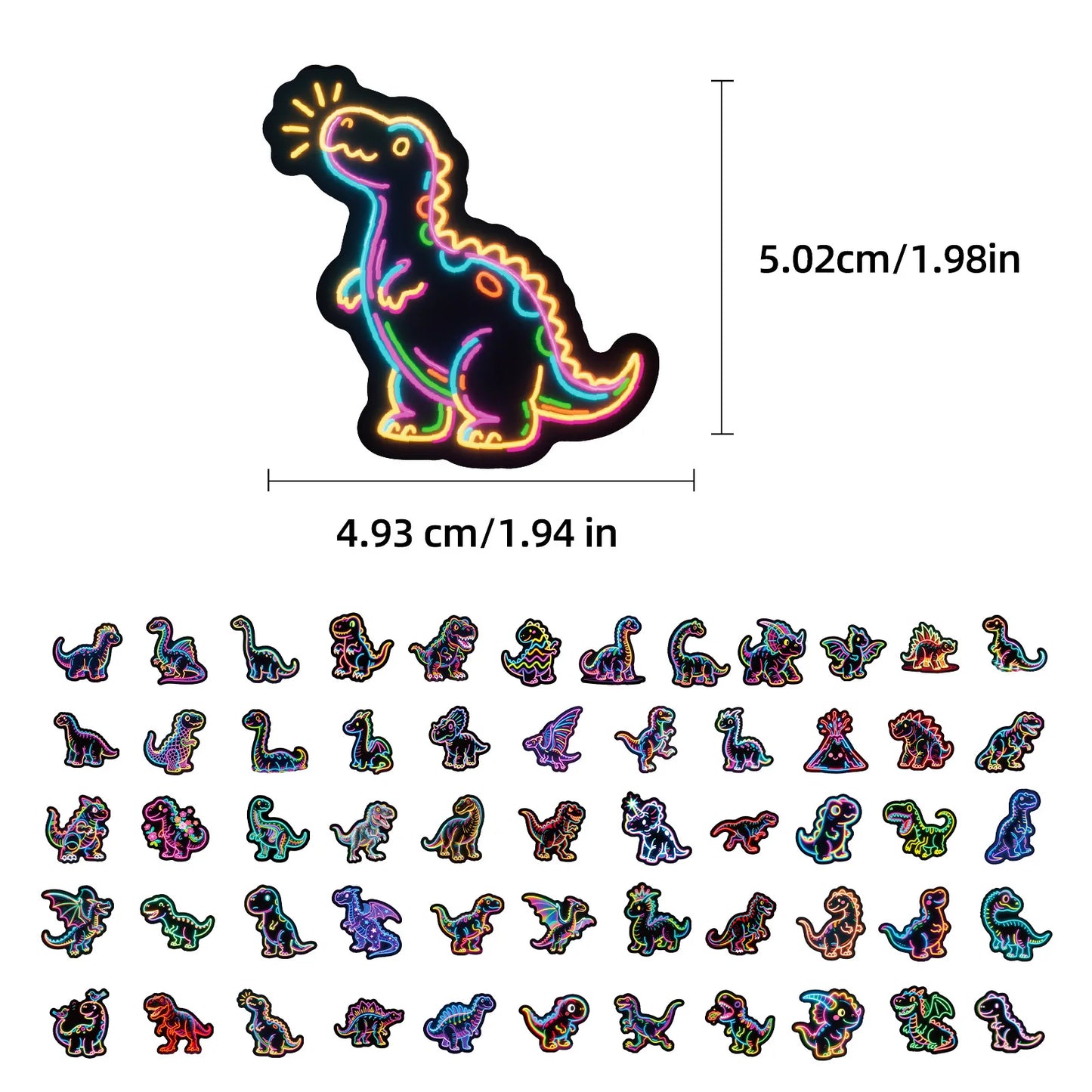 Neon Dinosaur Black Border Glow-in-the-dark Graffiti Stickers