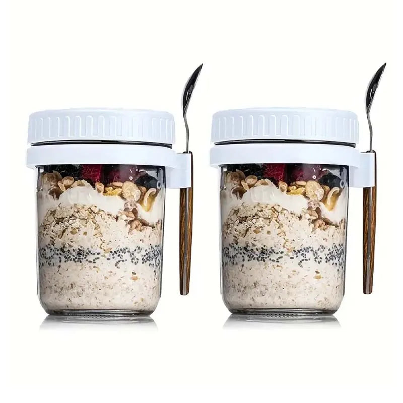 300ml Glass Overnight Oats Container with Lid & Spoon | Leak-Proof Portable Breakfast Jar
