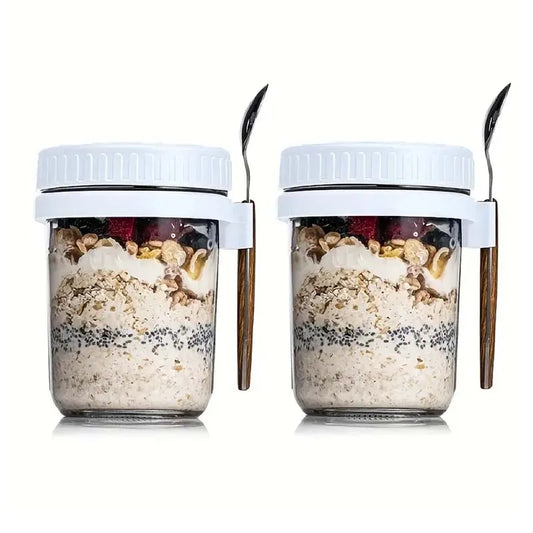 300ml Glass Overnight Oats Container with Lid & Spoon | Leak-Proof Portable Breakfast Jar Peaceful Pleasures Health and Wellness