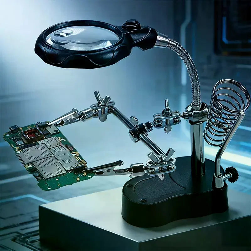 Soldering Helping Hand Clamp with LED Light & Magnifying Glass