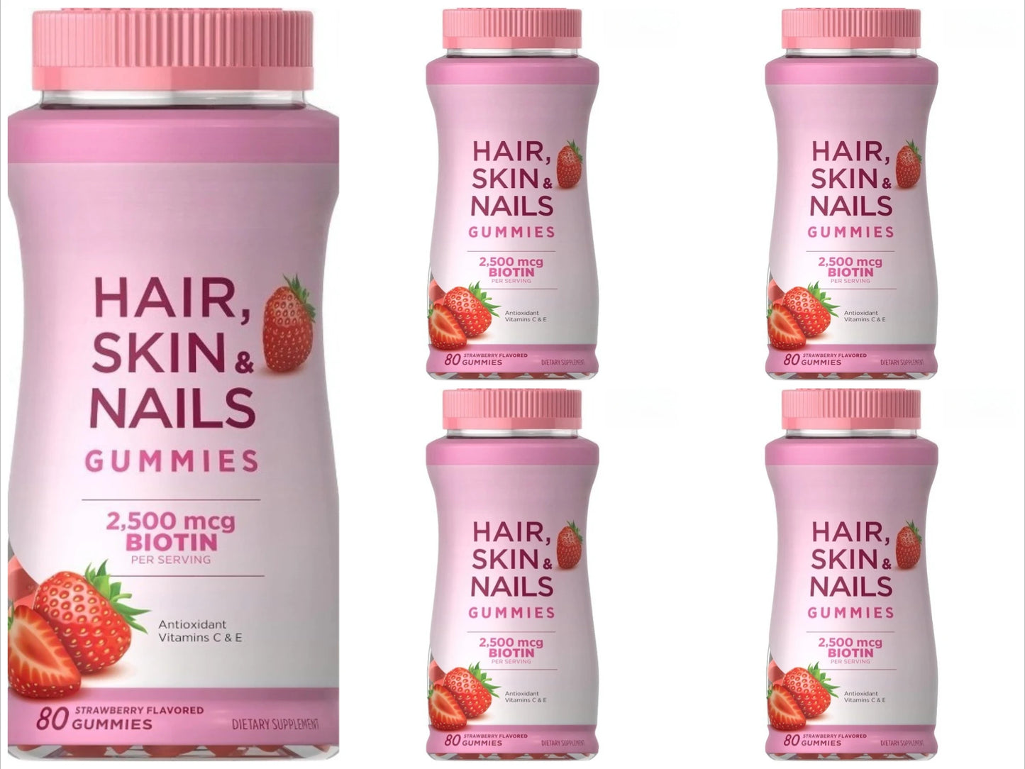 Hair Skin & Nails Gummies | Biotin 2500mcg Vitamins A C E – 80ct