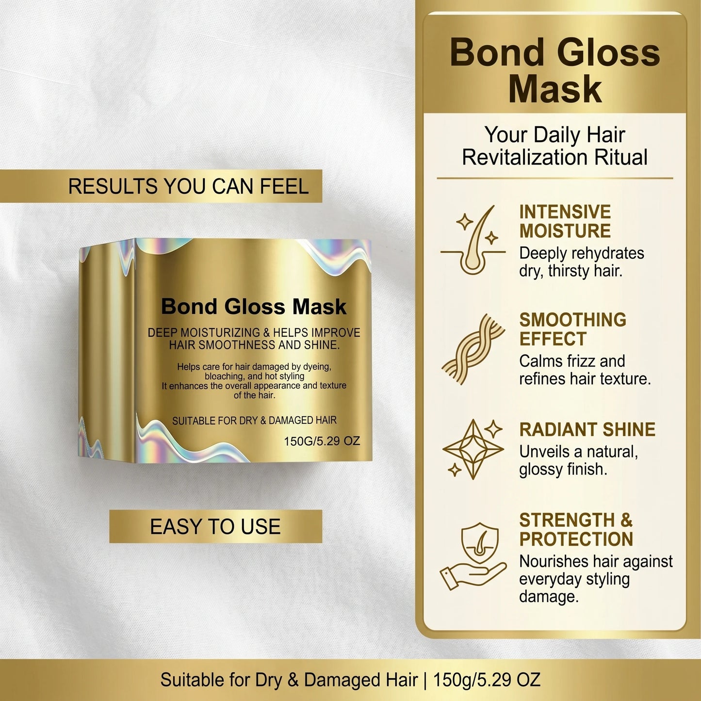 Gloss Hair Mask for Bleached & Dry Damaged Hair Repairing & Hydrating Restores Smoothness & Shine Anti Frizz Hair Care Mask Peaceful Pleasures Health and Wellness