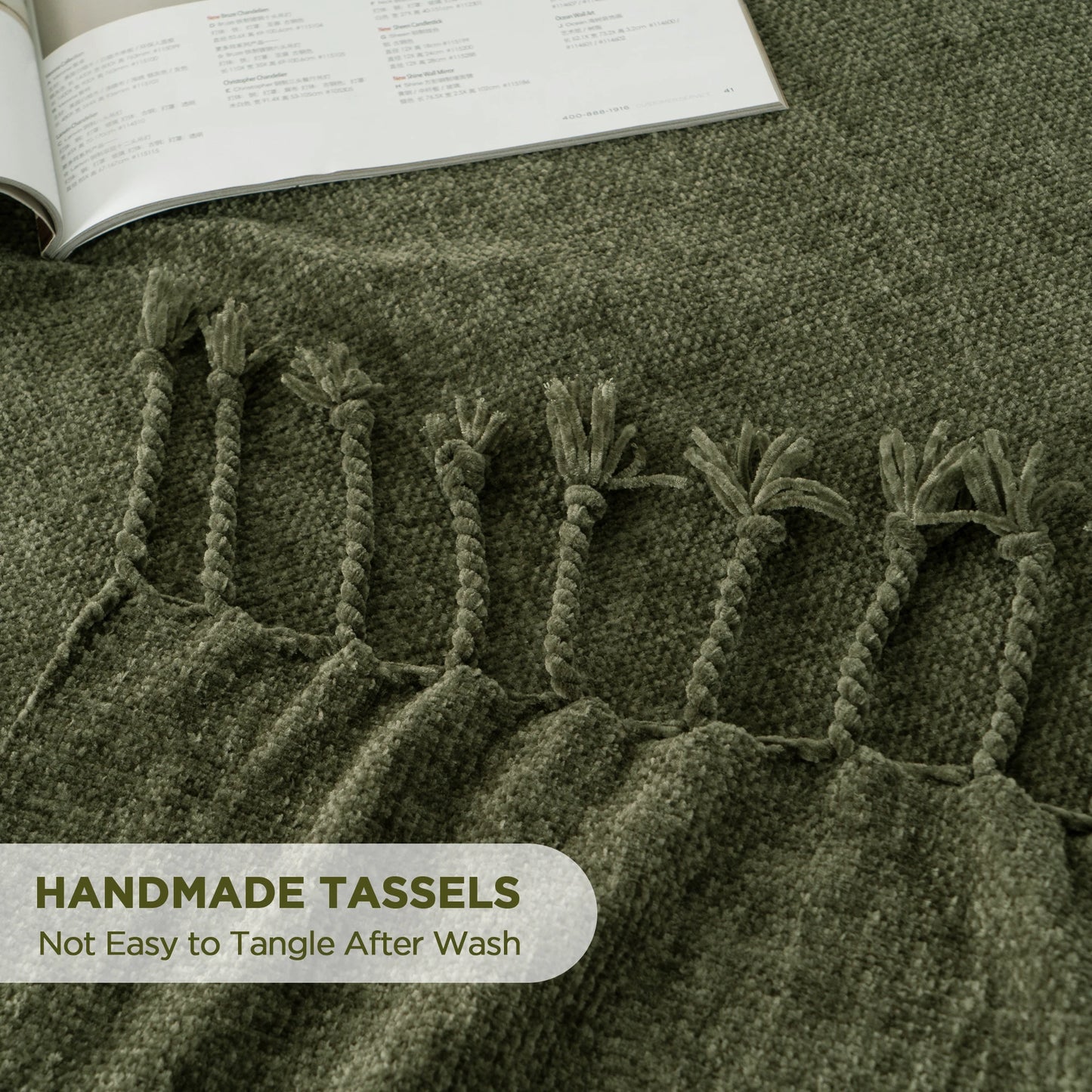 Battilo Chenille Throw Blanket with Fringe Tassels | Soft Knit