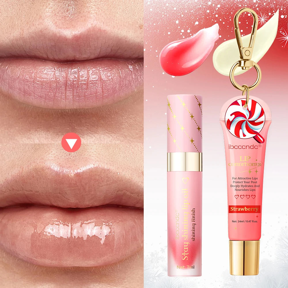 Strawberry Lip Stain & Oil Set – Glossy Hydrating Lip Combo Lip Gloss Set Peaceful Pleasures Health and Wellness