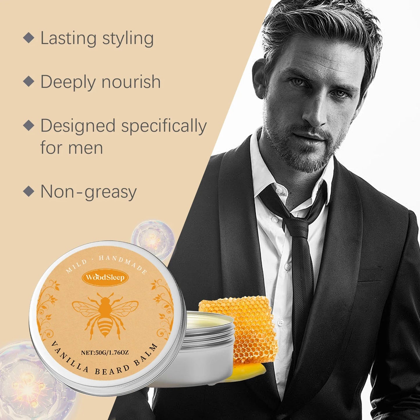 Natural Vanilla Beard Balm – Nourishing Men's Styling Cream 50g