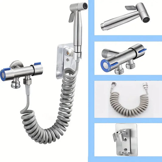 304 Stainless Steel Dual-Function Bidet Sprayer & Angle Valve Kit Bidet Sprayer Kit Peaceful Pleasures Health and Wellness