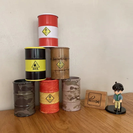 Iron Mini Oil Drum Model Chemistry Car Storage Box Desktop Decoration Peaceful Pleasures Health and Wellness
