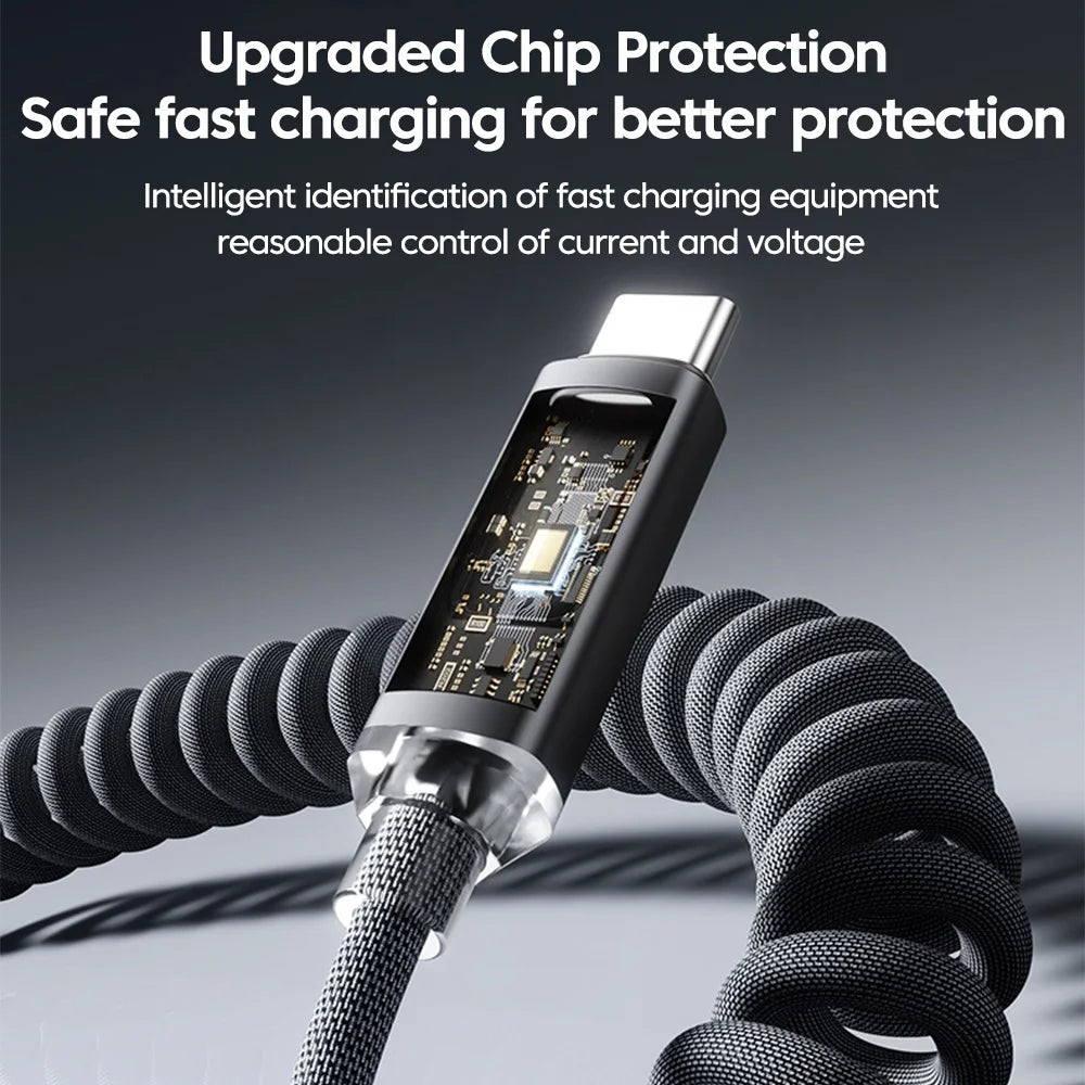 120W Retractable USB-C Car Charging Cable | Digital Display