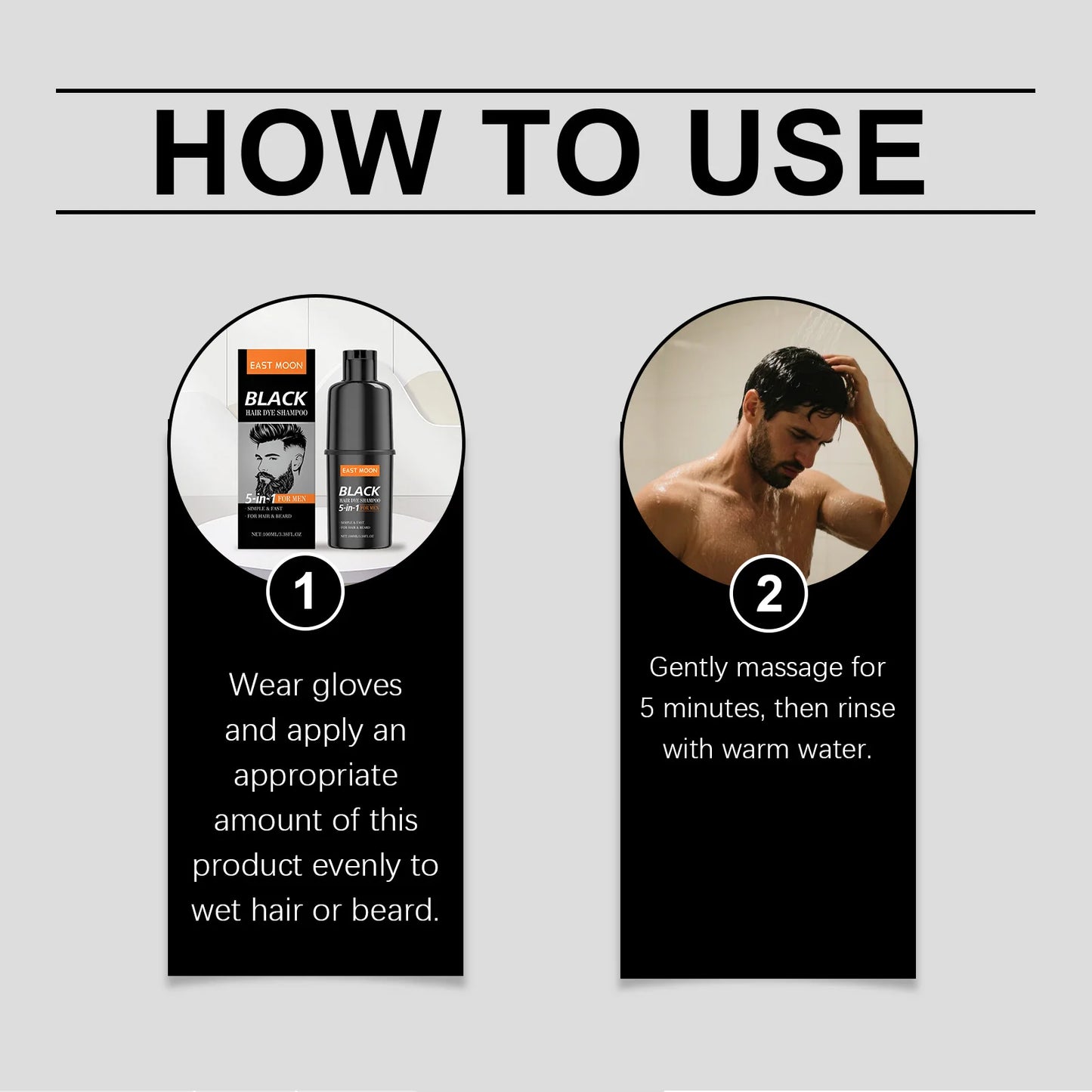 East Moon Black Men's Gray Coverage Hair Shampoo 100ml