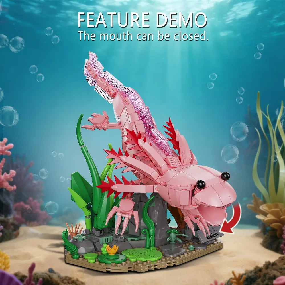 Creative Aquatic Amphibian Axolotl Model Building Blocks Construction