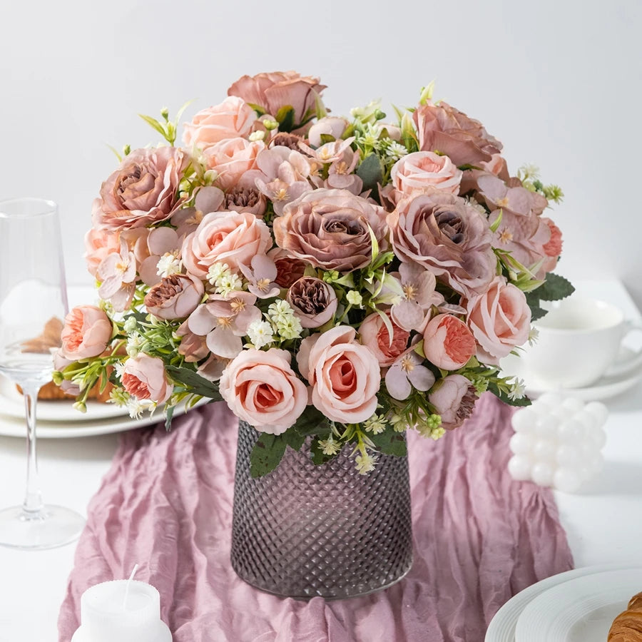 Silk Rose Artificial Flowers for Wedding, Home & Garden Décor