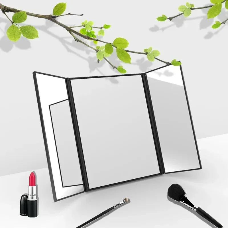 Tri-Fold Portable Travel Makeup Mirror | Compact Cosmetic Mirror Travel Makeup Mirror Peaceful Pleasures Health and Wellness black