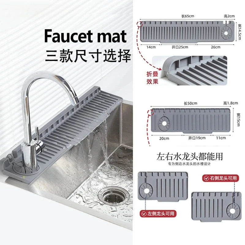 New Silicone Faucet Drain Side Hole Sink Slope Diversion Dishwasher Splash Guard Pad Heat Resistant Kitchen Bathroom Countertop Peaceful Pleasures Health and Wellness