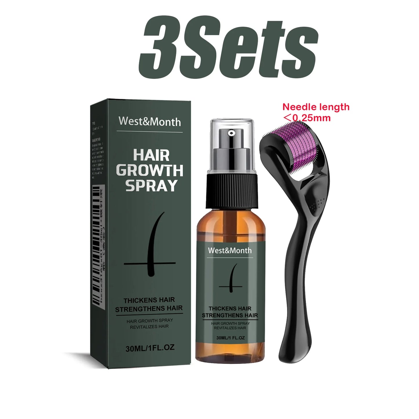 Men's Beard Growth Spray Kit with 0.25mm Micro Roller – 30ml Peaceful Pleasures Health and Wellness 3 Sets