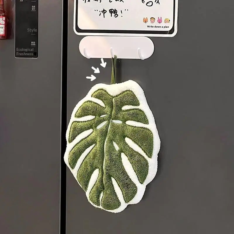Leaf Hanging Hand Towel | Absorbent Coral Fleece Kitchen & Bath