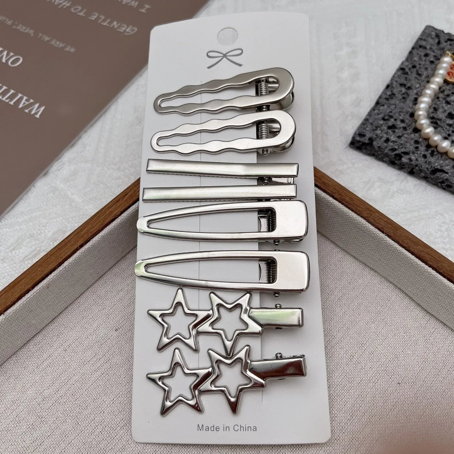 Silver Y2K Duckbill Hair Clips 8pcs – Metal Barrettes for Women