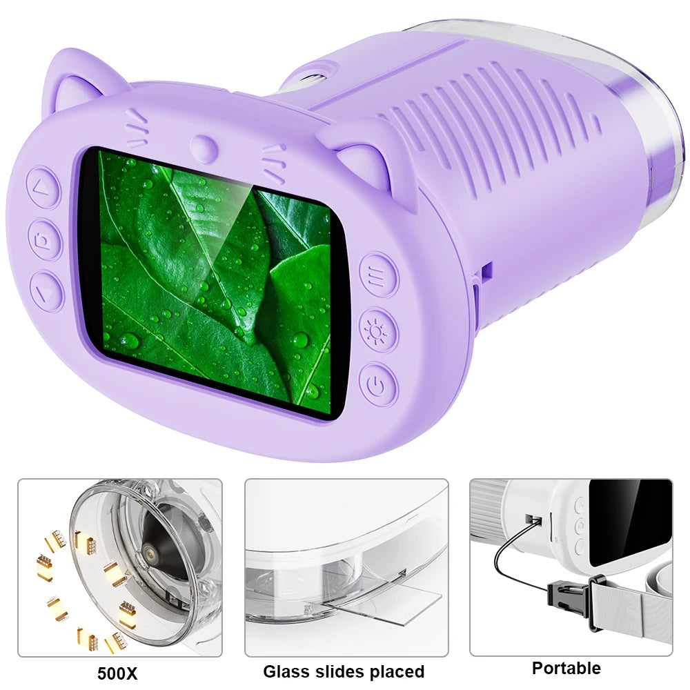 Kids Microscope 500x Science and Education Handheld Microscope 2.4-Inch Pocket USB Microscope Birthday Gifts For Boys And Girls Peaceful Pleasures Health and Wellness Purple