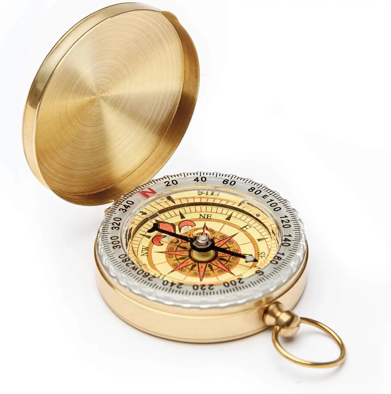 Camping Compass Metal Pocket Brass Golden Compass for Hiking Camping Hunting Outdoor Navigation Survival Tool Peaceful Pleasures Health and Wellness