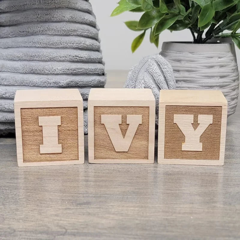 Custom Engraved Wooden Name Blocks | Baby Nursery Gift