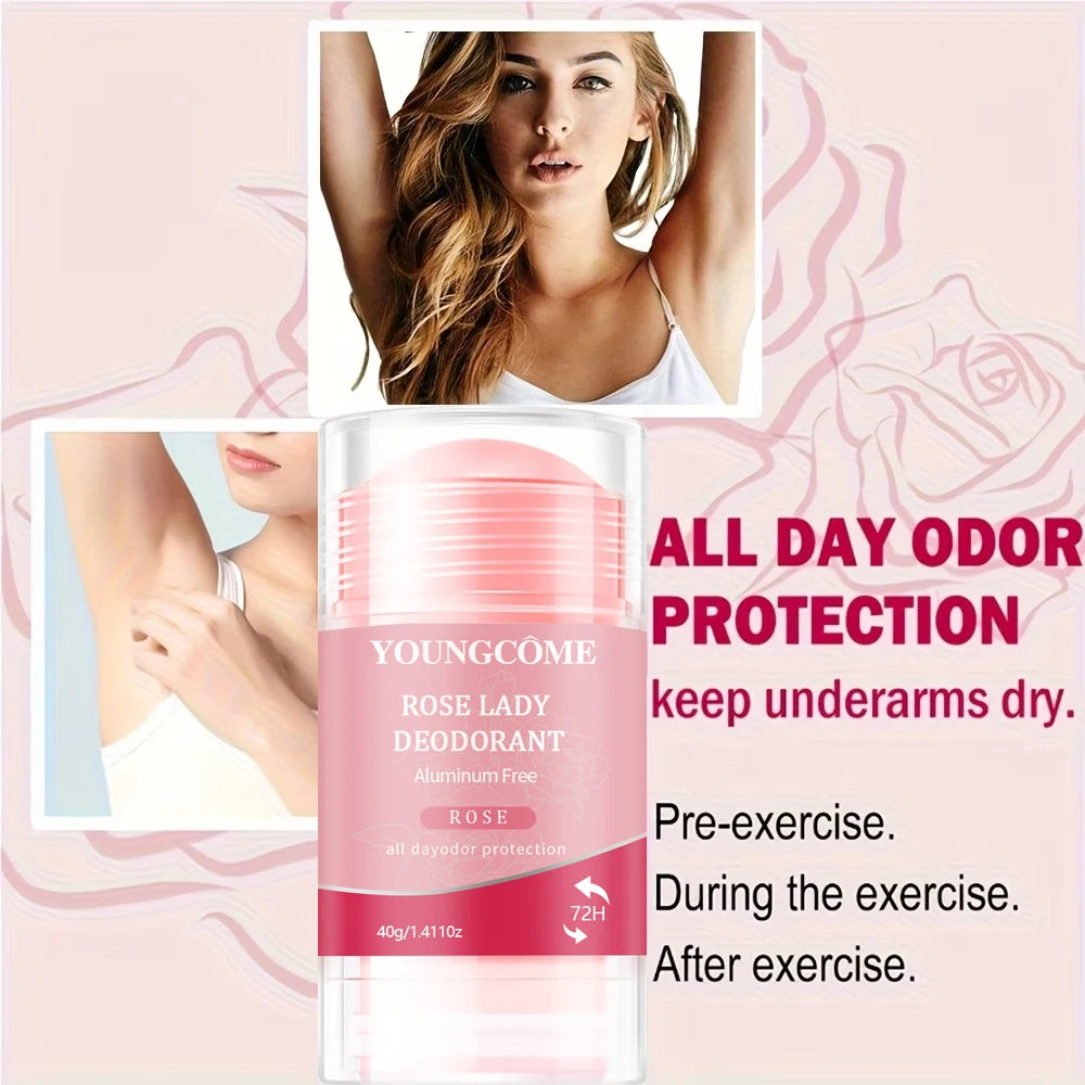 Women Deodorant Stick Rose Lady Deodorant Solid Underarm Sweat & Odor Control All Day Fresh Travel Protection 40g Peaceful Pleasures Health and Wellness