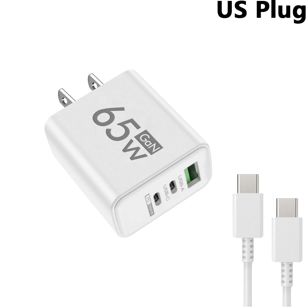 65W GaN USB-C Fast Charger 3-Port PD 3.0 | EU US KR Plug