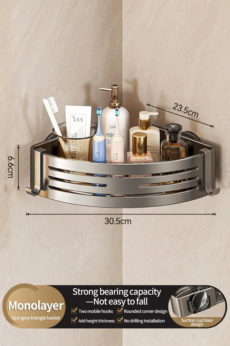 No-Drill Suction Cup Bathroom Wall Shelf | Aluminum Rack