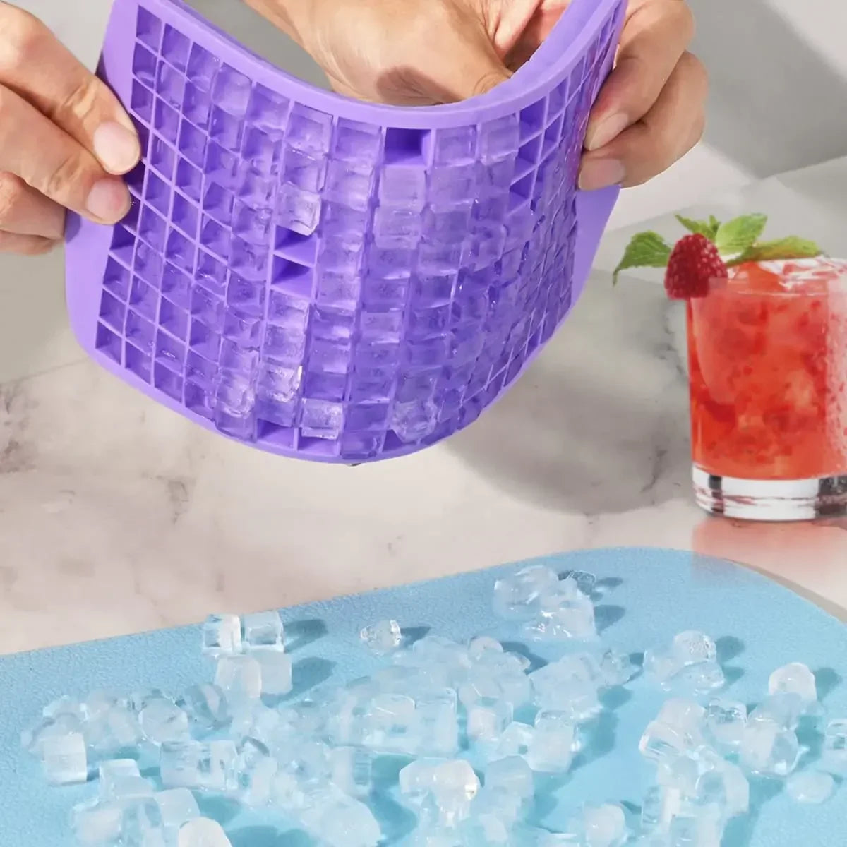 160-Grid Mini Silicone Ice Cube Tray – Foldable Small Square Mold