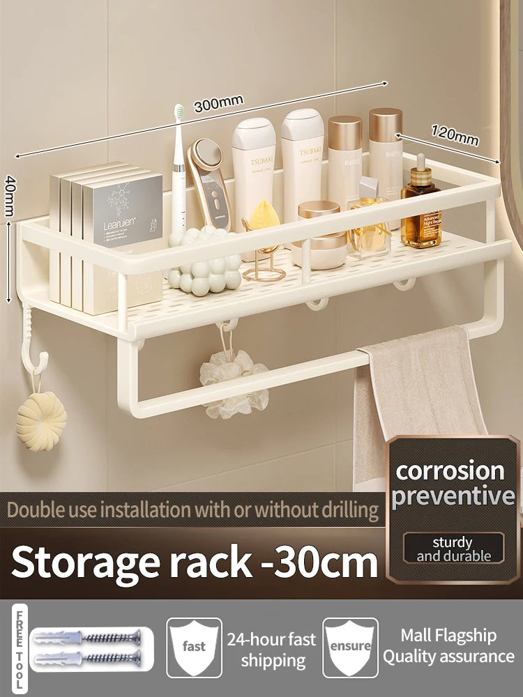 Wall-Mounted Bathroom Shelf & Towel Rack | Metal Storage Organizer