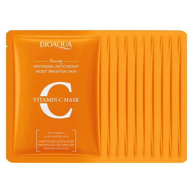 BIOAQUA Vitamin C Whitening Face Mask – Anti-Aging, 10pc Set