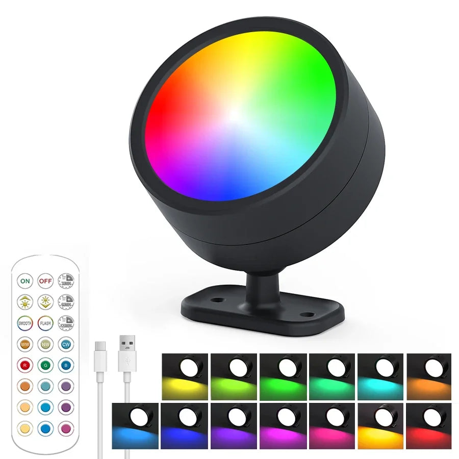 360°Rotatable LED Wall Lamp Rechargeable RGB&3Color Magnetic LED Spotlight Touch Remote Control For Bedroom Living Room Lighting Peaceful Pleasures Health and Wellness RGBCW Black