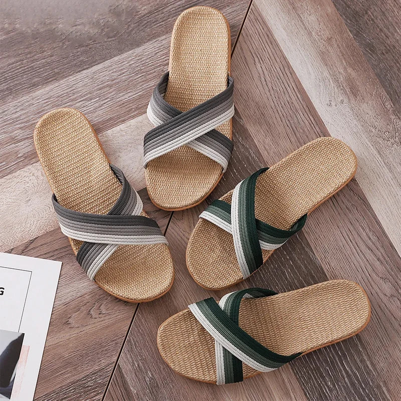 Men's Linen Indoor Slippers – Anti-Slip, Silent & Cool